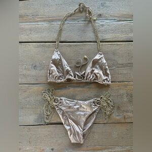 Beach Bunny Metallic Swimsuit (top is XL & bottom is S)